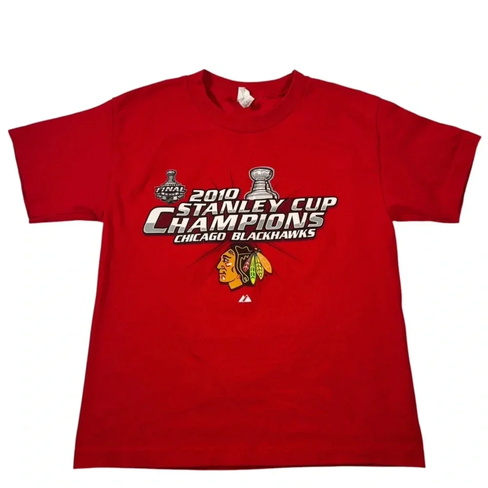 Vintage Chicago Blackhawks Stanley Cup Champions 2010 Red T-Shirt Youth Medium